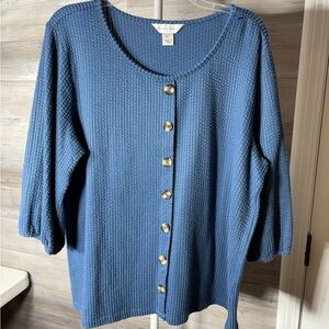 Christopher & Banks Blue Waffle-Knit Button Front Cardigan 1039